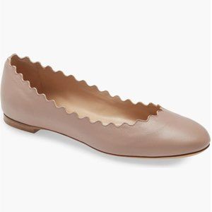 CHLOÉ Lauren scalloped leather ballet flats Pink Size 39